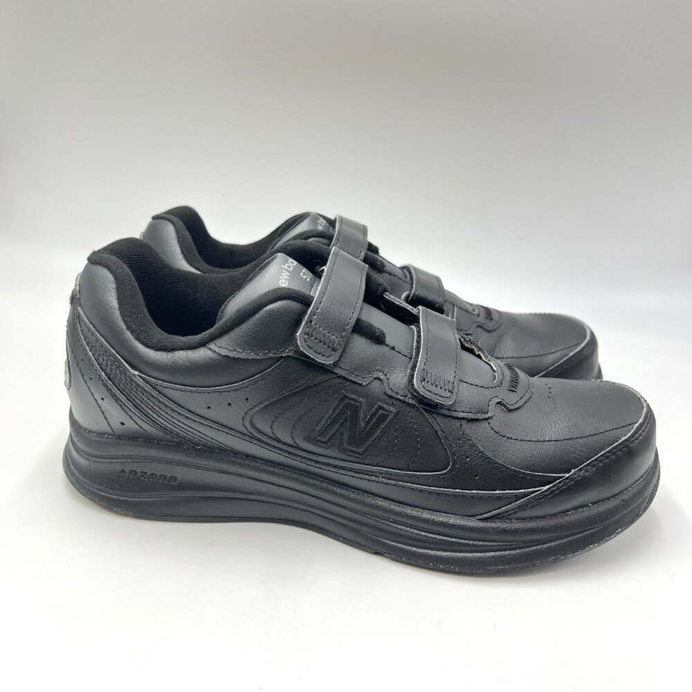 New Balance Womens 8.5 Black Leather 577‎ Hook And Loop Comfort Sneakers Shoes